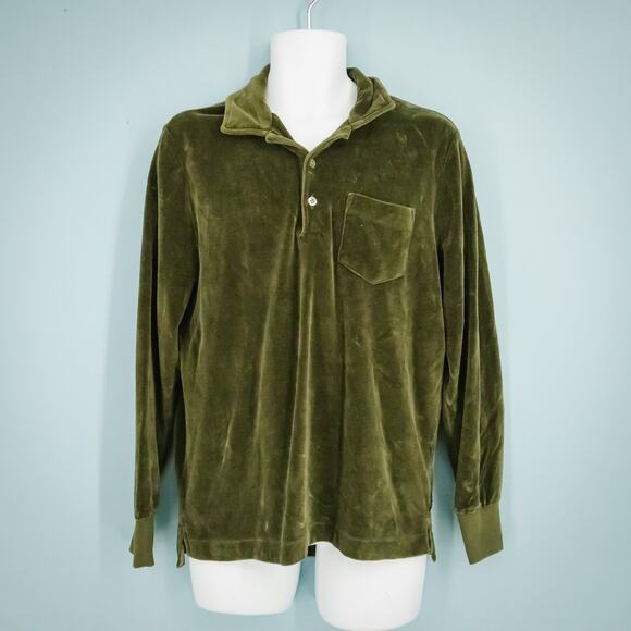Todd Snyder Size Medium M Green Velour Polo Collared Button Knit Casual Shirt - Picture 1 of 5